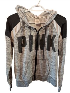 Victoria's Secret PINK Heather Gray and Black Zip Hoodie
